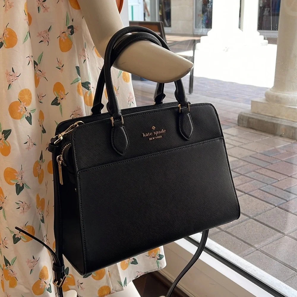 Kate Spade Madison Safiano Leather Medium Satchel Handbag COLOR: Black NWT